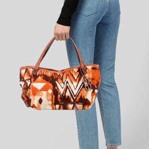 Escada Brown And Amber Sandstone Shades Canvas Tote Handbag